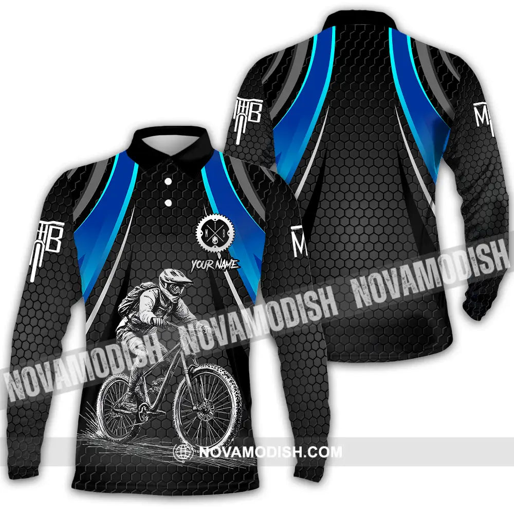 Unisex Shirt - Custom Text Mountain Bike Classic Sport Shirt Long Sleeve Polo / S T-shirt