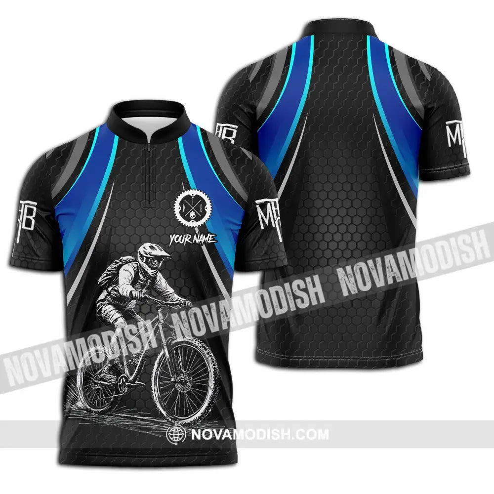 Unisex Shirt - Custom Text Mountain Bike Classic Sport Shirt Zipper Polo Shirt / S T-shirt