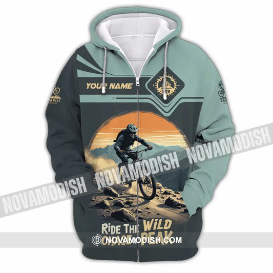 Unisex Shirt - Custom Text Shirt Mountain Bike Ride The Wind Zipper Hoodie / S T-shirt