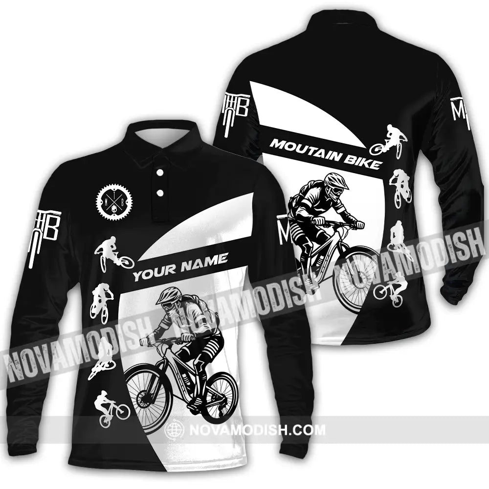 Unisex Shirt - Custom Text Mountain Bike Sport Shirt Long Sleeve Polo / S T-shirt