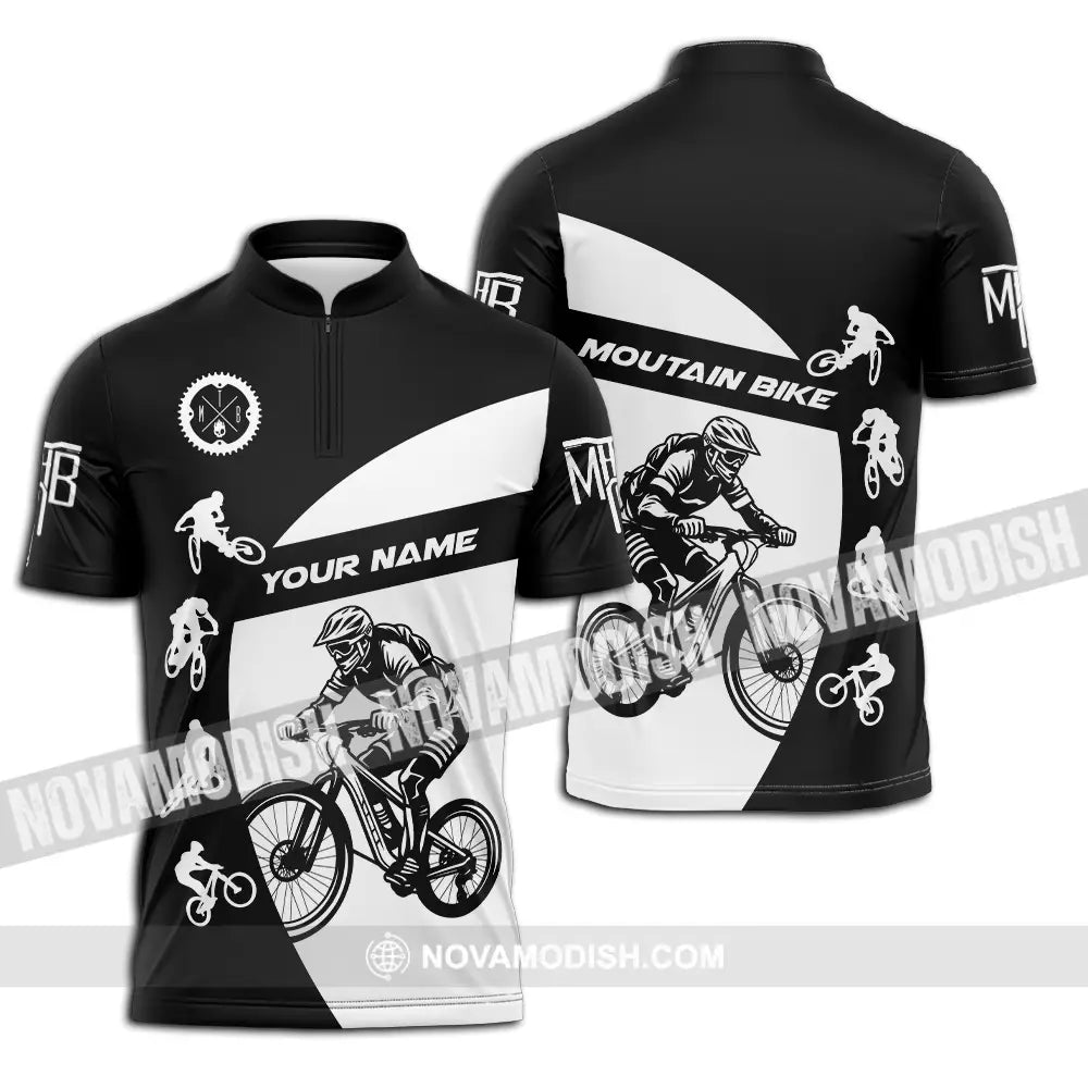 Unisex Shirt - Custom Text Mountain Bike Sport Shirt Zipper Polo Shirt / S T-shirt