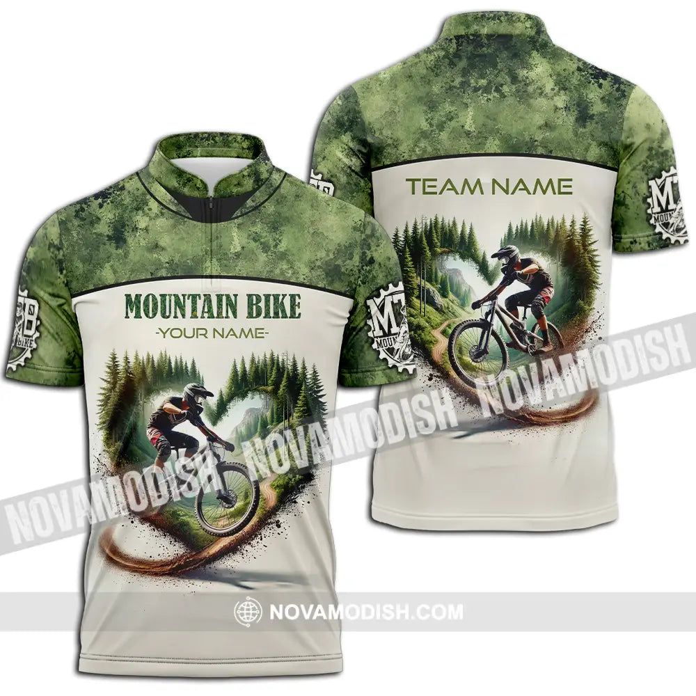 Unisex Shirt - Custom Text Shirt Mountain Bike Shirt Zipper Polo Shirt / S T-shirt