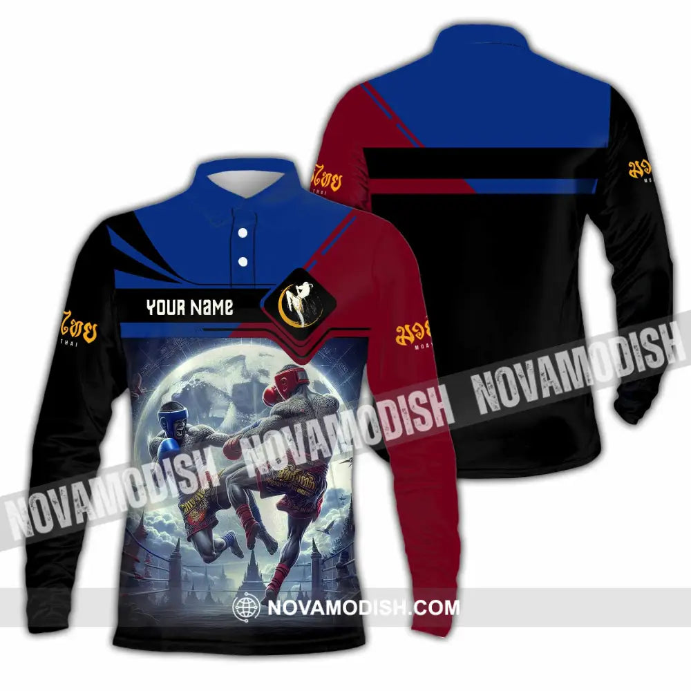 Unisex Shirt - Custom Text Shirt Muay Thai Shirt Long Sleeve Polo / S T-shirt