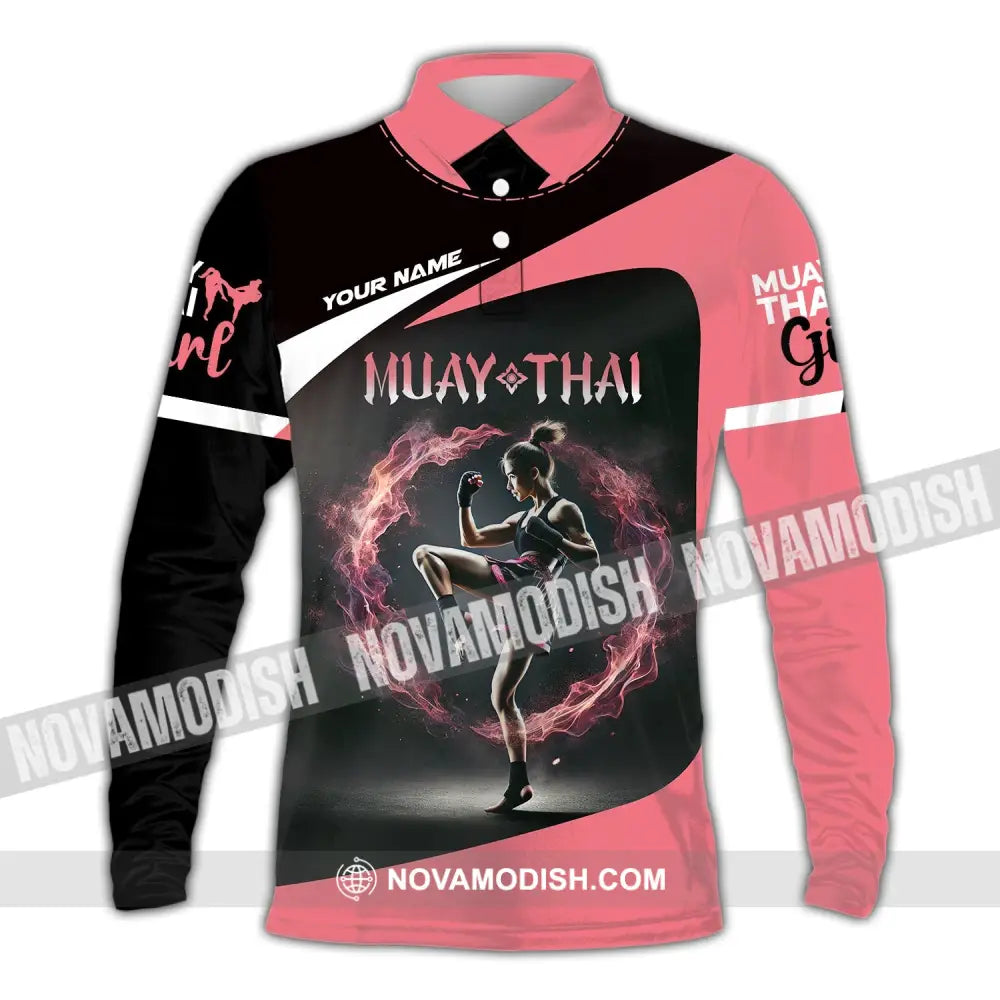 Unisex Shirt - Custom Text Muay Thai Long Sleeve Polo / S T-Shirt