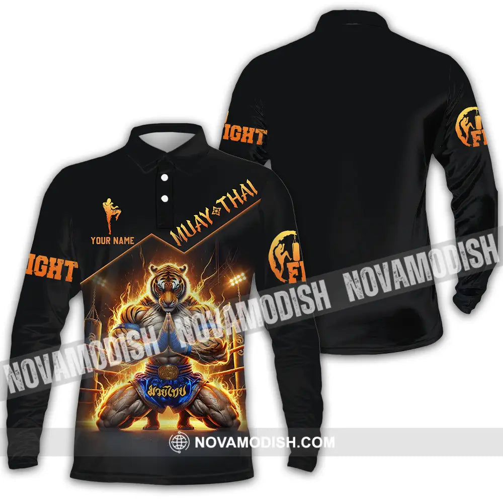 Unisex Shirt - Custom Text Muay Thai Long Sleeve Polo / S T-Shirt