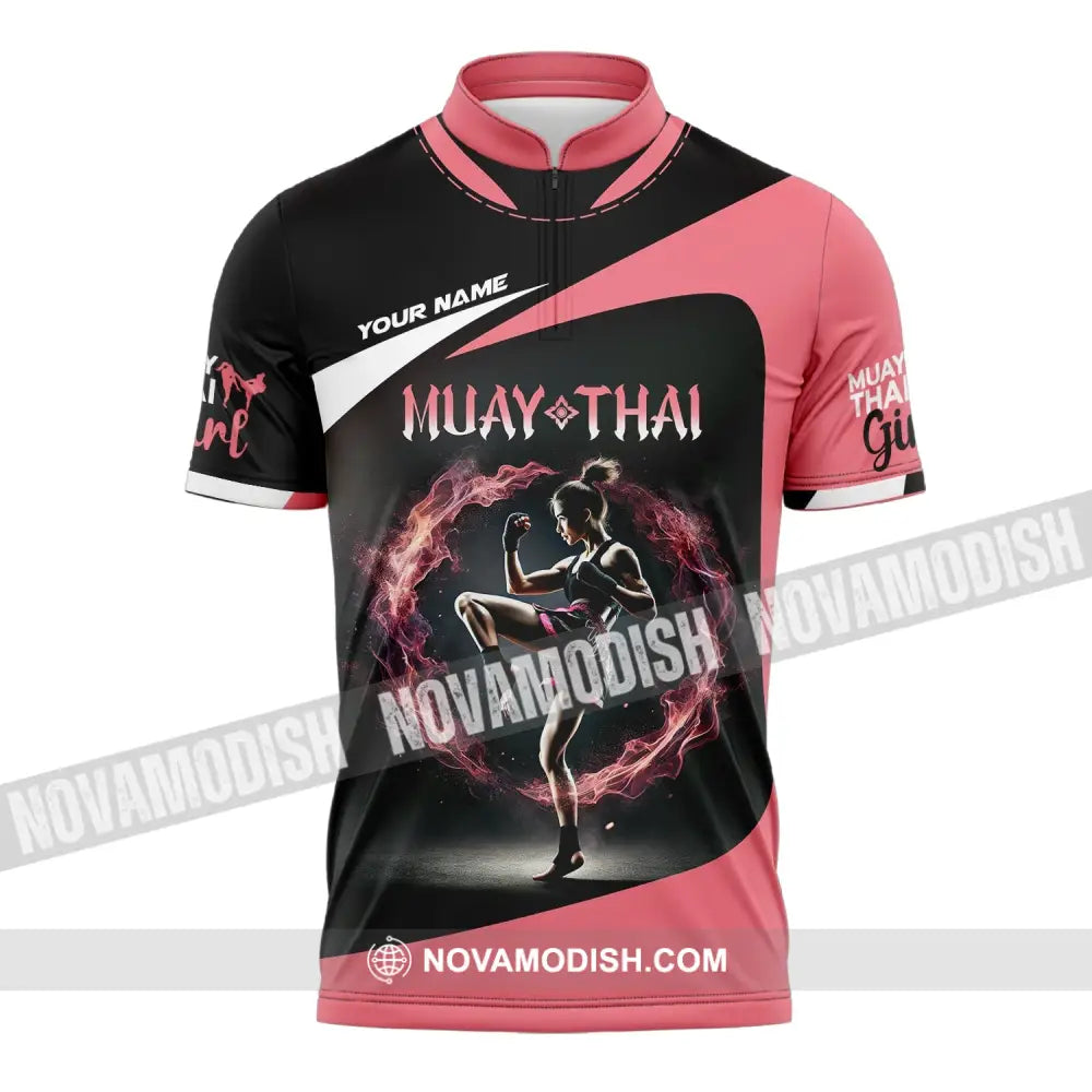 Unisex Shirt - Custom Text Muay Thai Zipper Polo / S T-Shirt