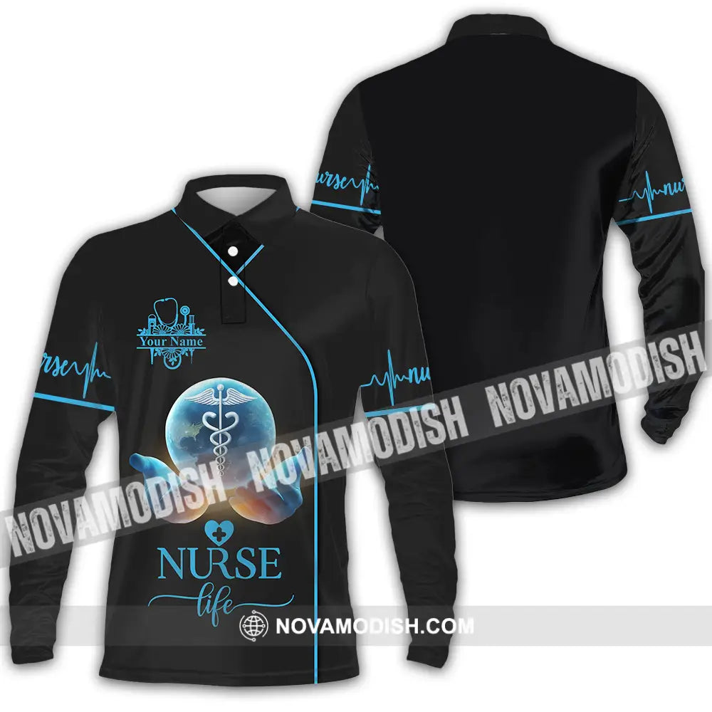 Unisex Shirt - Custom Text Nursing Shirt Nurse Life Long Sleeve Polo / S T-shirt