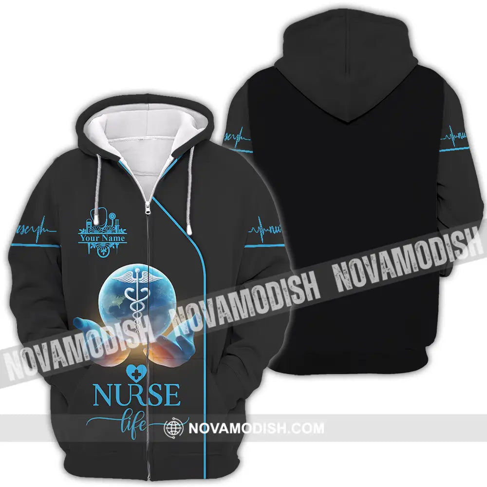 Unisex Shirt - Custom Text Nursing Shirt Nurse Life Zipper Hoodie / S T-shirt
