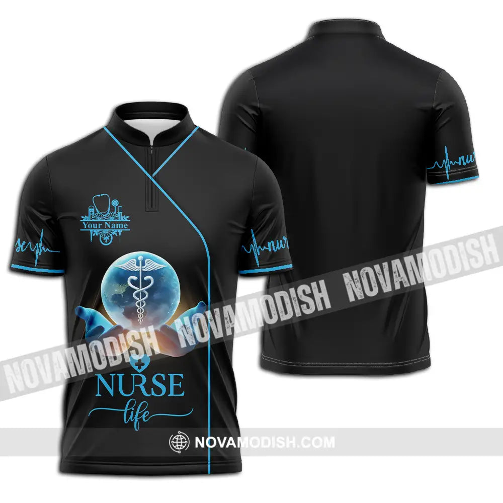Unisex Shirt - Custom Text Nursing Shirt Nurse Life Zipper Polo Shirt / S T-shirt