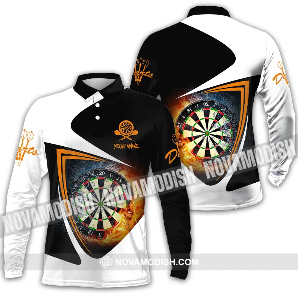 Unisex Shirt - Custom Text Orange Black And White Darts Sport Shirt Long Sleeve Polo / S T-shirt