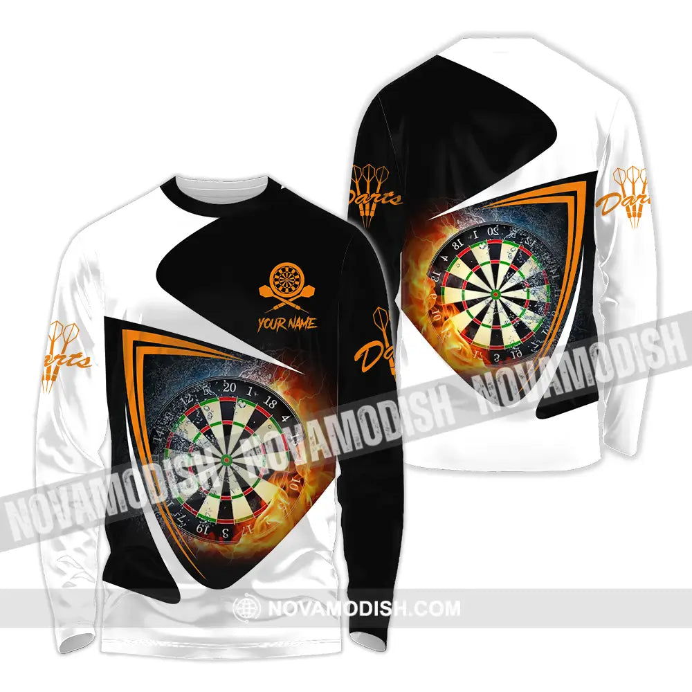 Unisex Shirt - Custom Text Orange Black And White Darts Sport Shirt Long Sleeve Shirt / S T-shirt