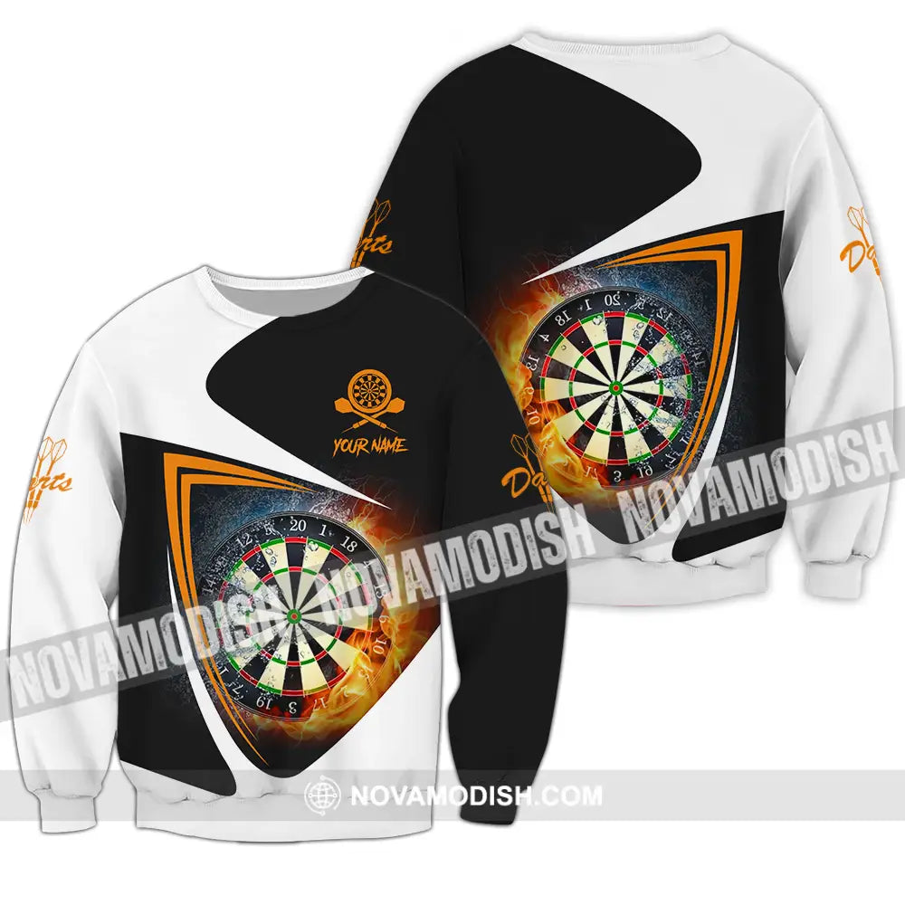 Unisex Shirt - Custom Text Orange Black And White Darts Sport Shirt Long Sleeve / S T-shirt