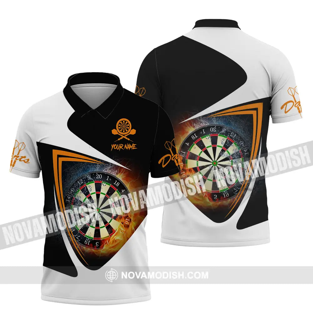 Unisex Shirt - Custom Text Orange Black And White Darts Sport Shirt Polo Shirt / S T-shirt