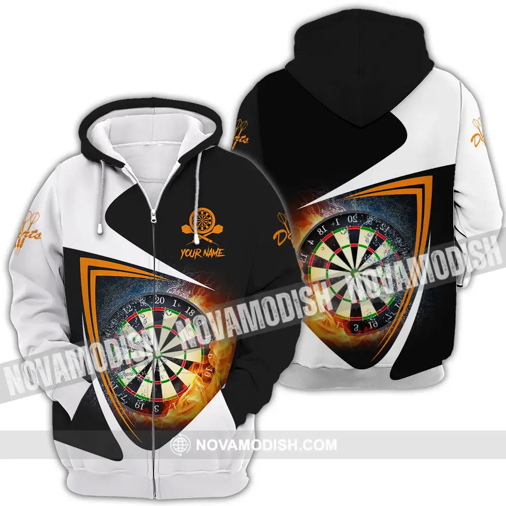 Unisex Shirt - Custom Text Orange Black And White Darts Sport Shirt Zipper Hoodie / S T-shirt