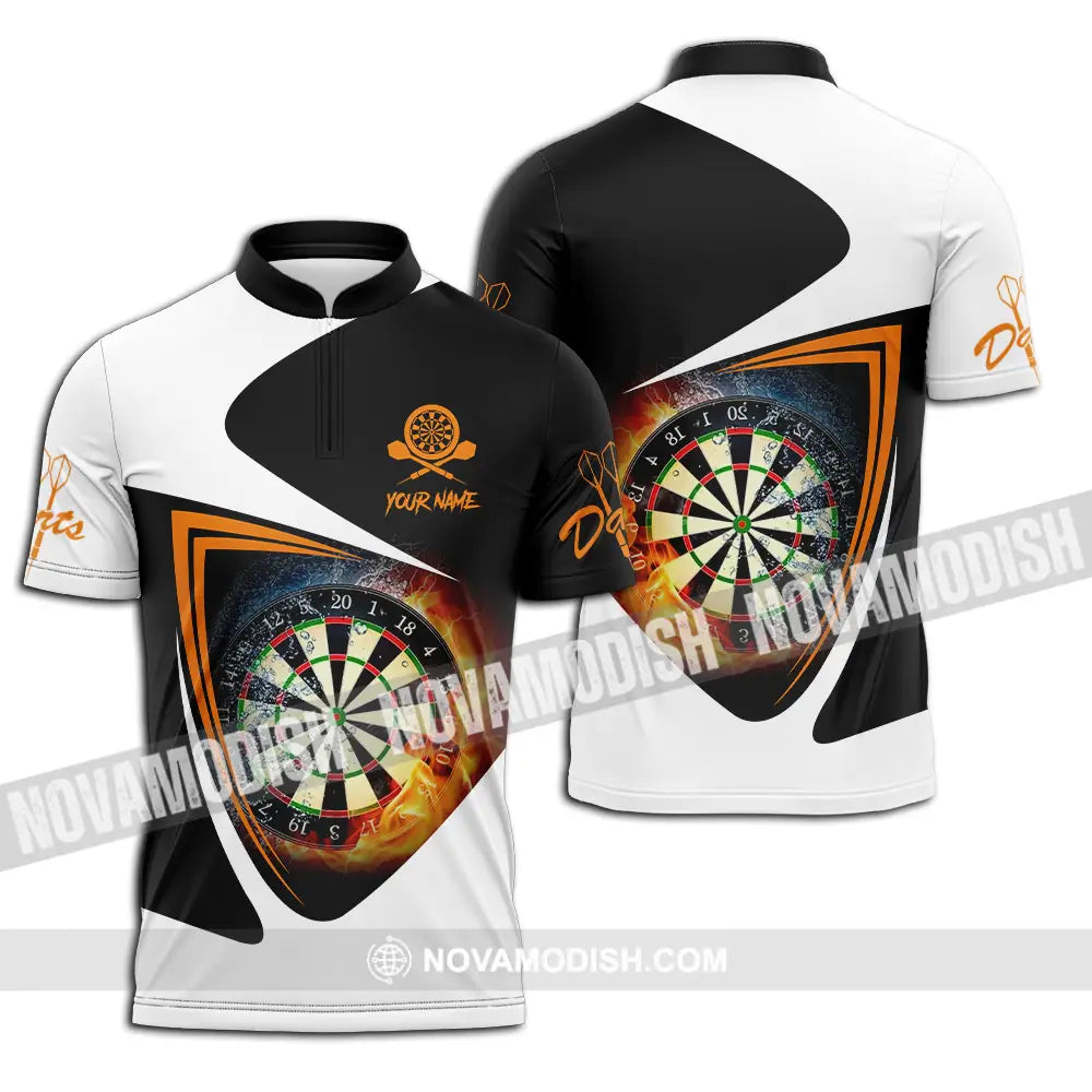 Unisex Shirt - Custom Text Orange Black And White Darts Sport Shirt Zipper Polo Shirt / S T-shirt
