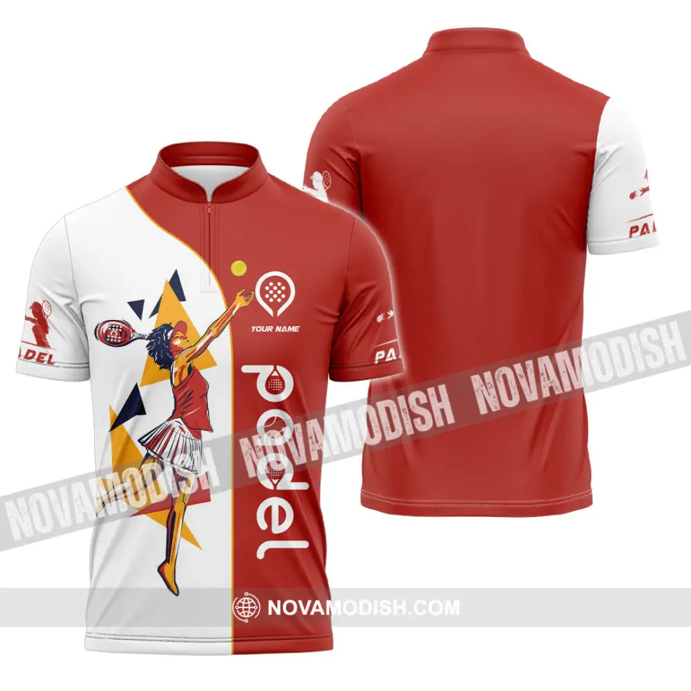 Unisex Shirt - Custom Text Shirt Padel Zipper Polo Shirt / S T-shirt