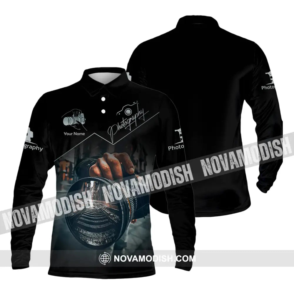 Unisex Shirt - Custom Text Shirt Photographer Shirt Long Sleeve Polo / S T-shirt