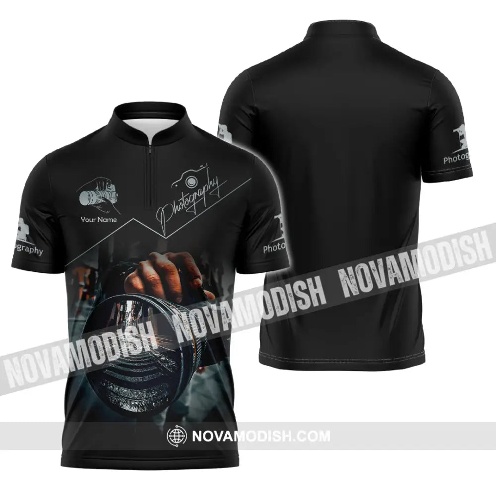 Unisex Shirt - Custom Text Shirt Photographer Shirt Zipper Polo Shirt / S T-shirt