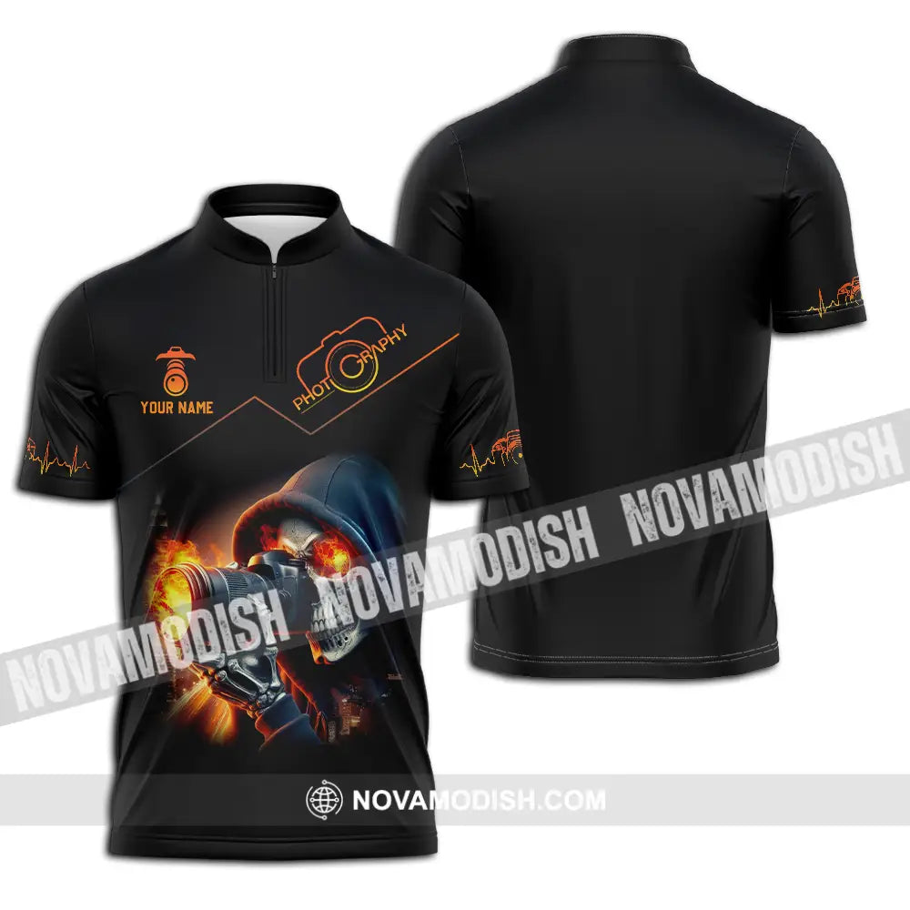 Unisex Shirt - Custom Text Shirt Photography Shirt Zipper Polo Shirt / S T-shirt