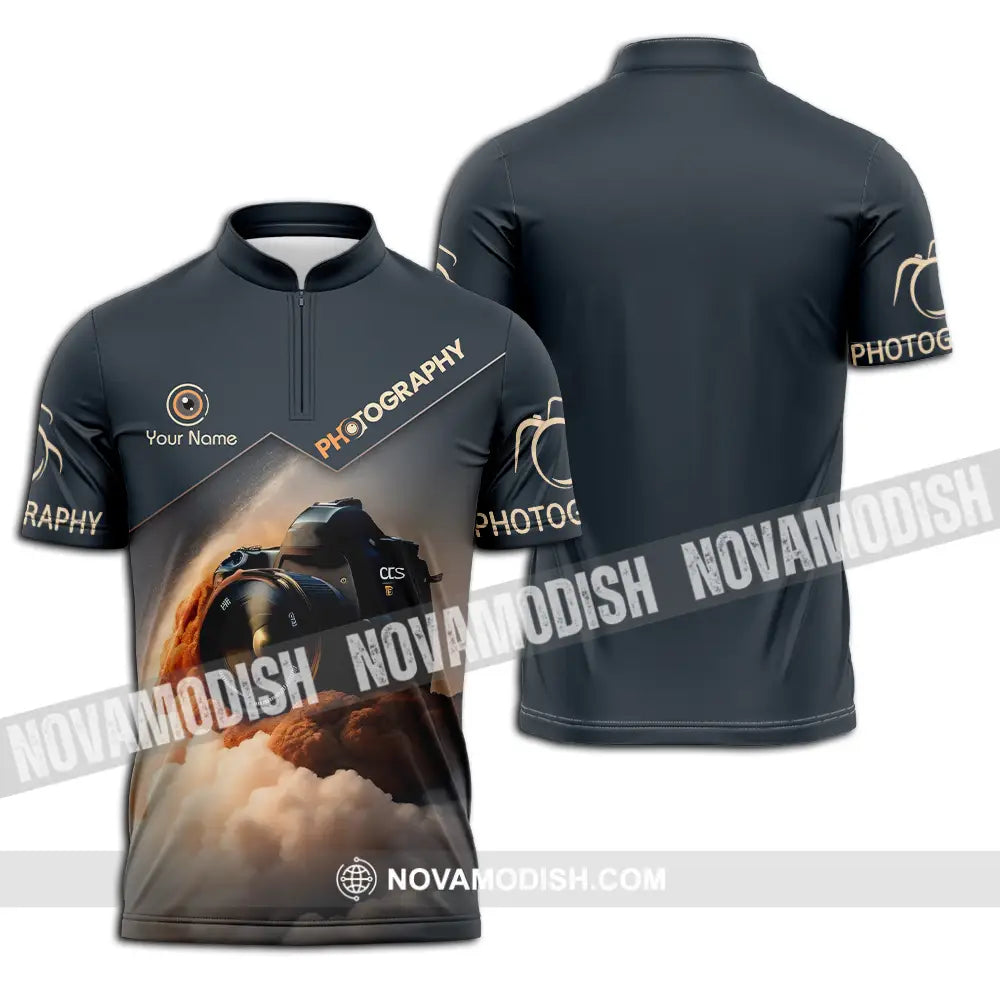 Unisex Shirt - Custom Text Shirt Photography Zipper Polo Shirt / S T-shirt