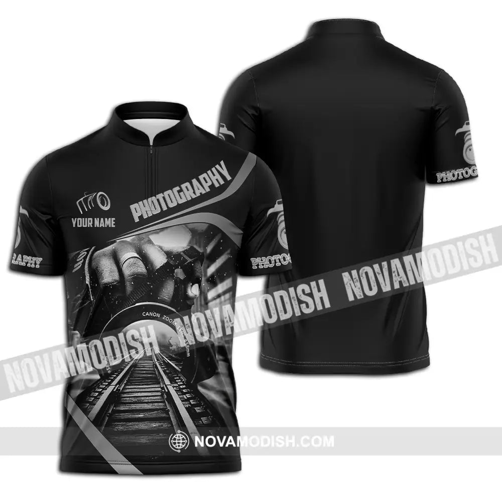 Unisex Shirt - Custom Text Shirt Photography Zipper Polo Shirt / S T-shirt