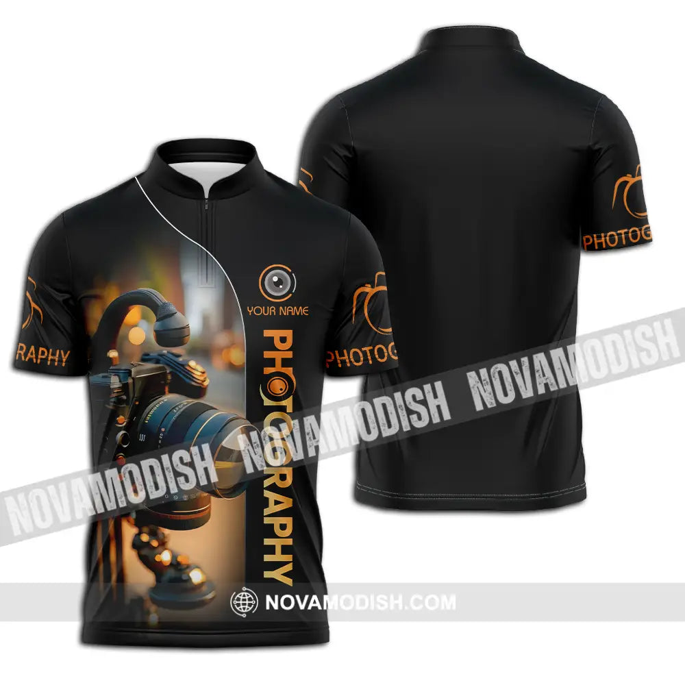 Unisex Shirt - Custom Text Shirt Photography Zipper Polo Shirt / S T-shirt