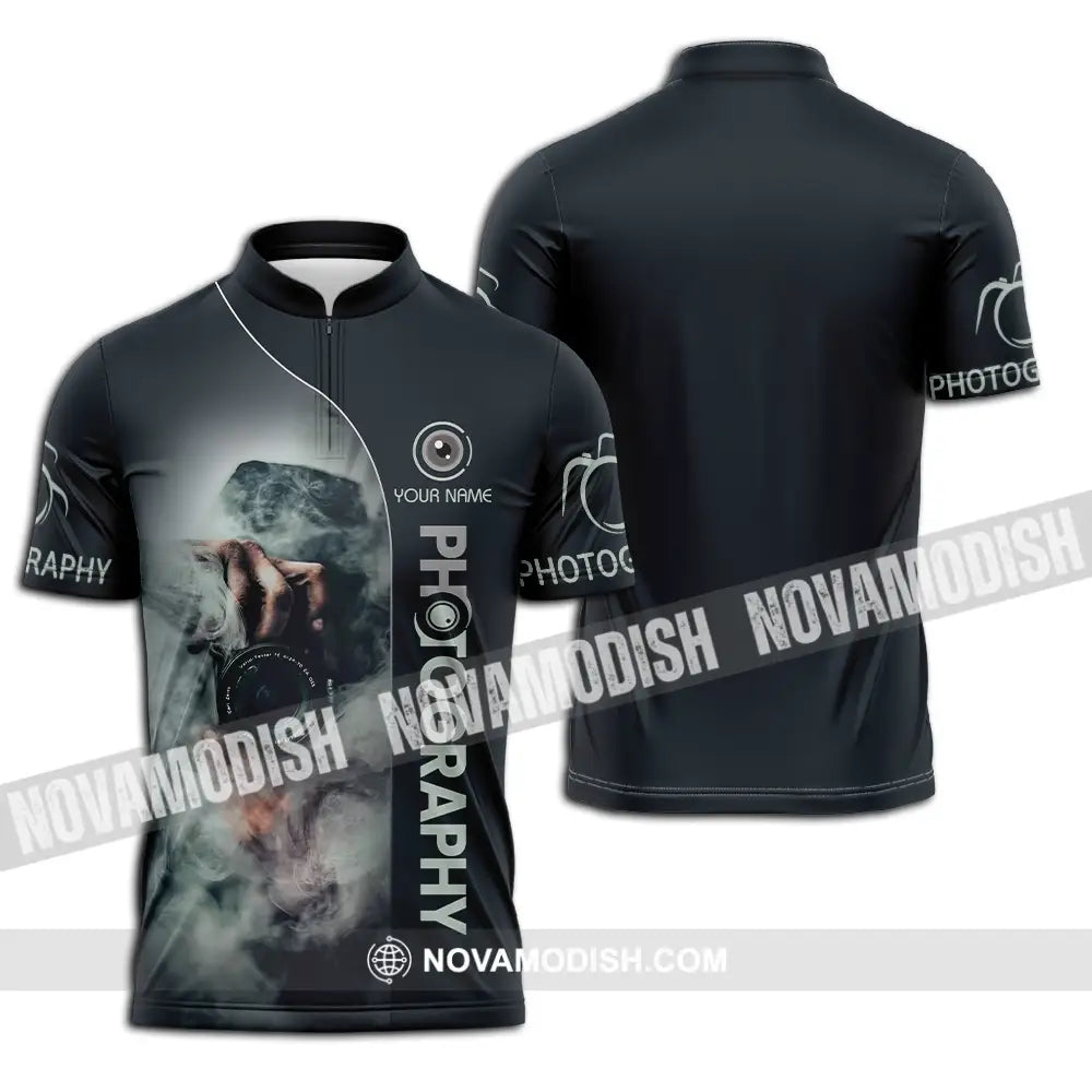 Unisex Shirt - Custom Text Shirt Photography Zipper Polo Shirt / S T-shirt