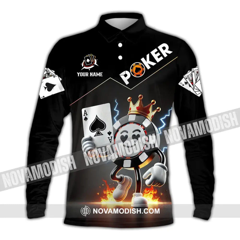 Unisex Shirt - Custom Text Poker Long Sleeve Polo / S T-Shirt