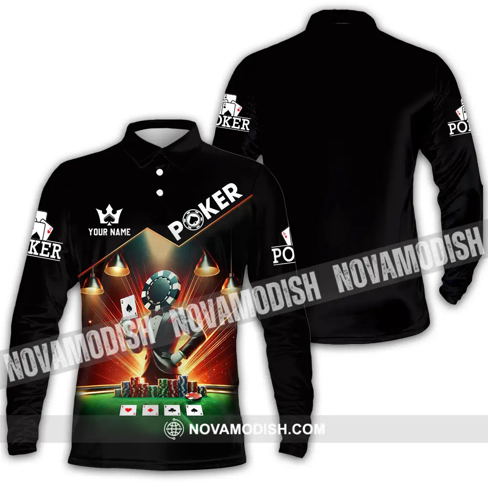 Unisex Shirt - Custom Text Poker Long Sleeve Polo / S T-Shirt