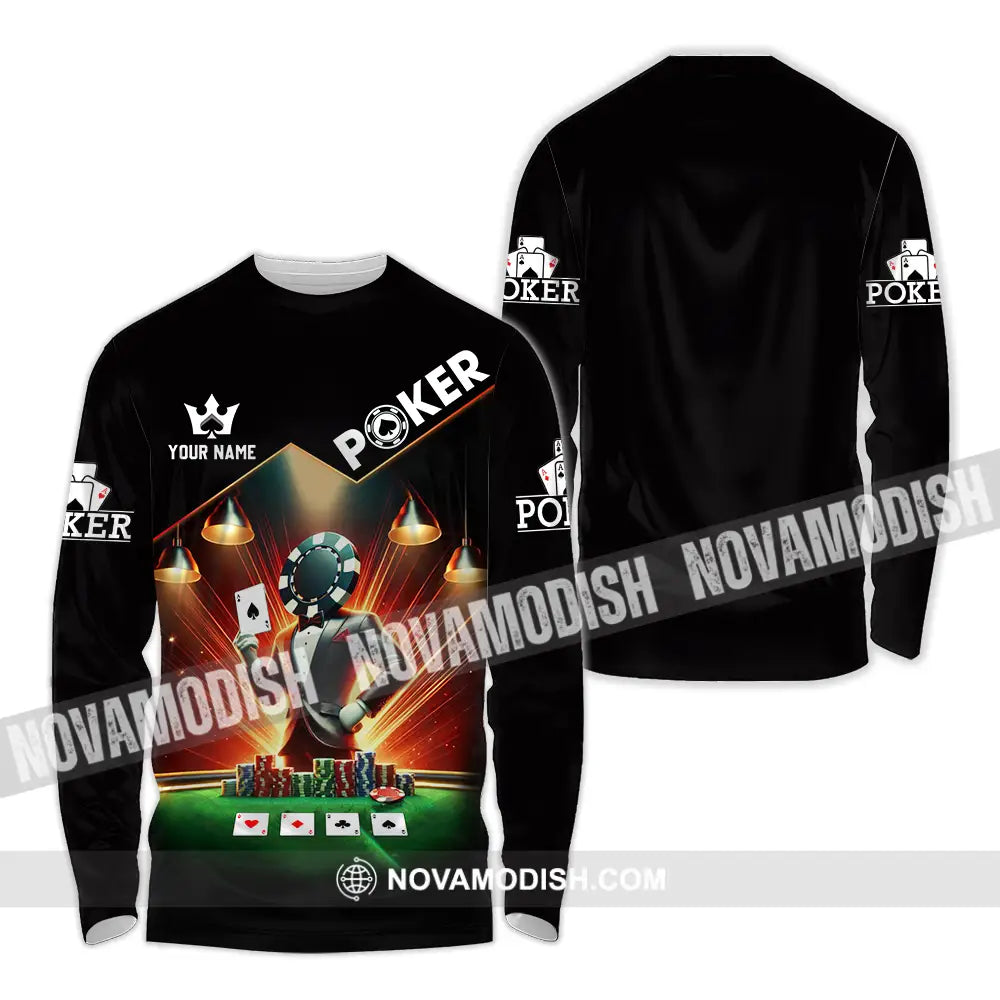 Unisex Shirt - Custom Text Poker Long Sleeve / S T-Shirt