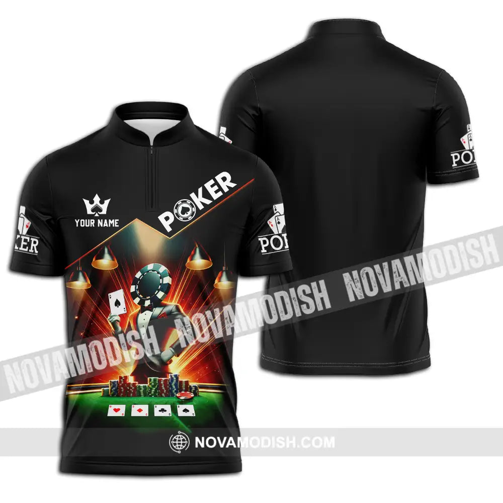 Unisex Shirt - Custom Text Poker Zipper Polo / S T-Shirt