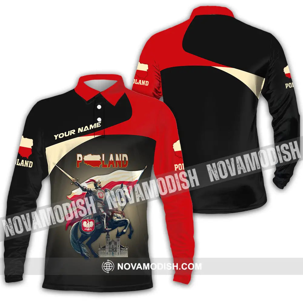 Unisex Shirt - Custom Text Poland Long Sleeve Polo / S T-Shirt