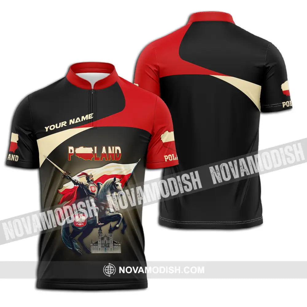 Unisex Shirt - Custom Text Poland Zipper Polo / S T-Shirt