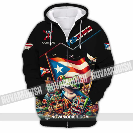 Unisex Shirt - Custom Text Shirt Puerto Rico Shirt Zipper Hoodie / S T-shirt