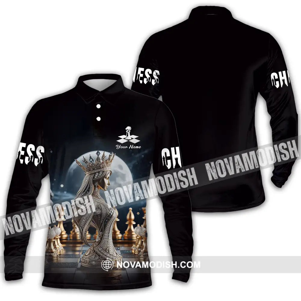 Unisex Shirt - Custom Text Shirt Queen Chess Long Sleeve Polo / S T-shirt
