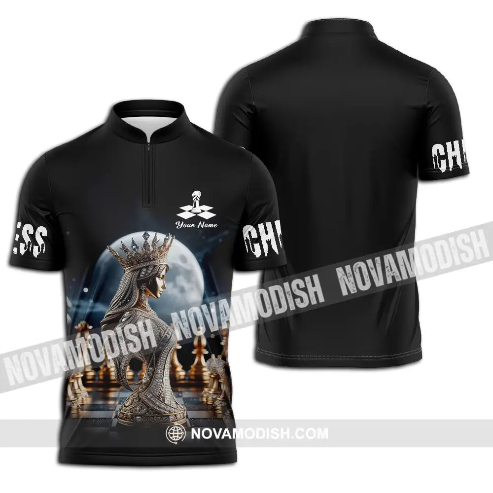 Unisex Shirt - Custom Text Shirt Queen Chess Zipper Polo Shirt / S T-shirt