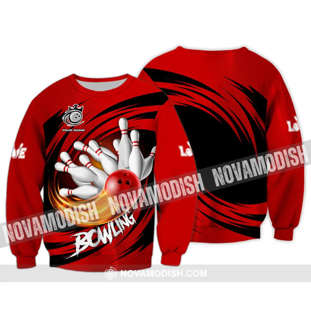 Unisex Shirt - Custom Text Red Ball Bowling Player Sport Shirt Long Sleeve / S T-shirt