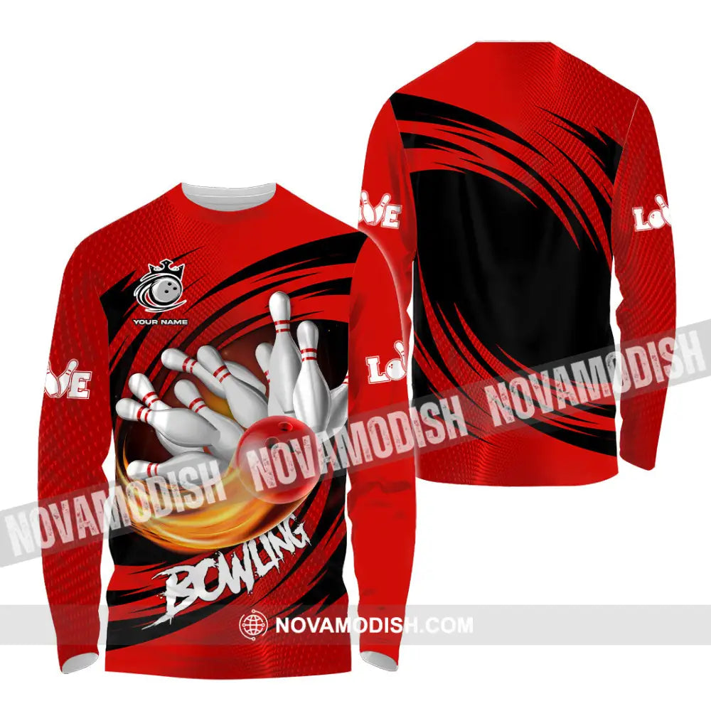 Unisex Shirt - Custom Text Red Ball Bowling Player Sport Shirt Long Sleeve Shirt / S T-shirt