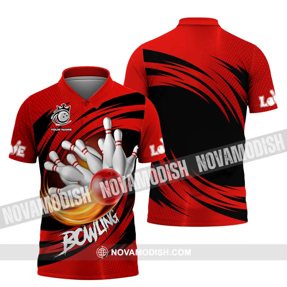 Unisex Shirt - Custom Text Red Ball Bowling Player Sport Shirt Polo Shirt / S T-shirt