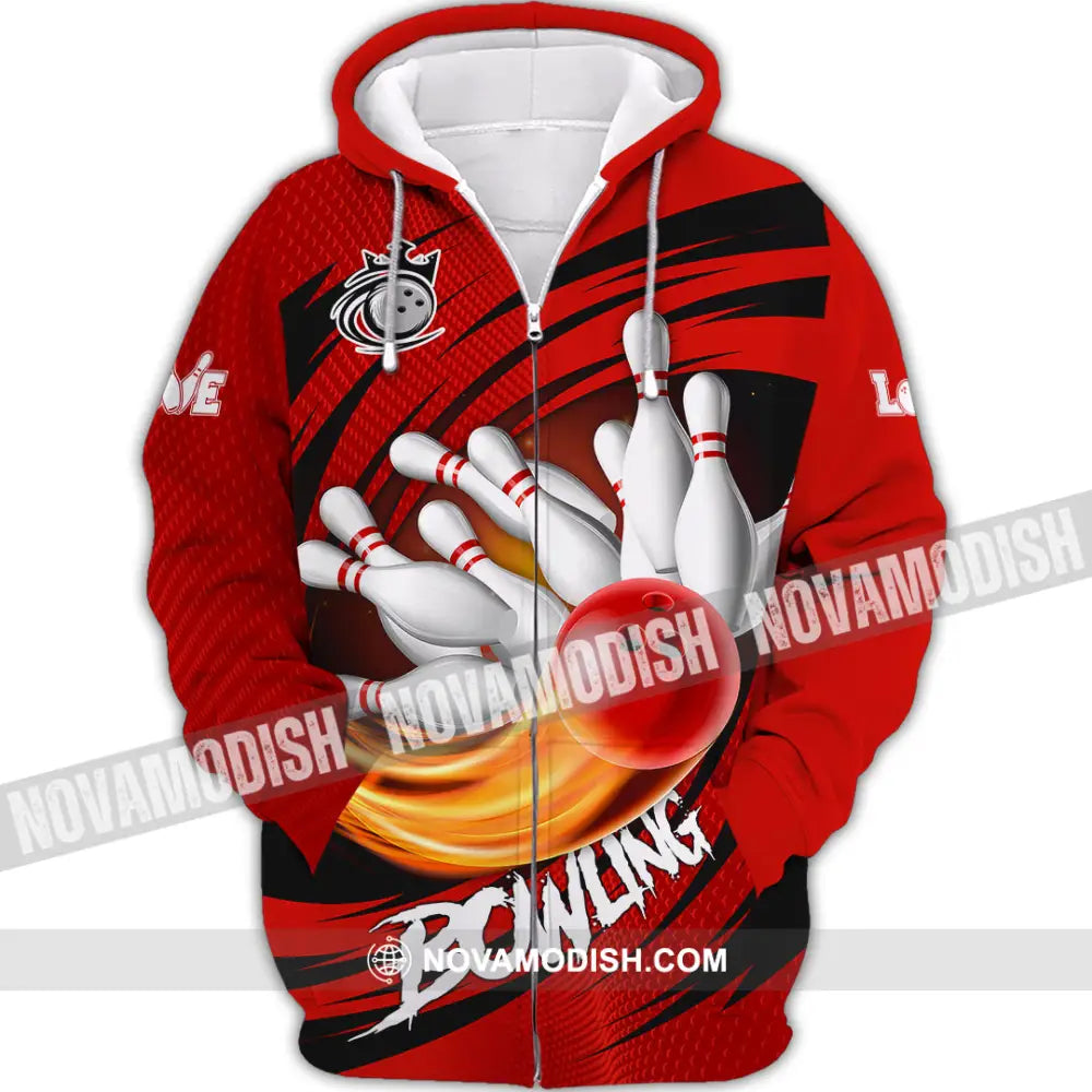 Unisex Shirt - Custom Text Red Ball Bowling Player Sport Shirt Zipper Hoodie / S T-shirt