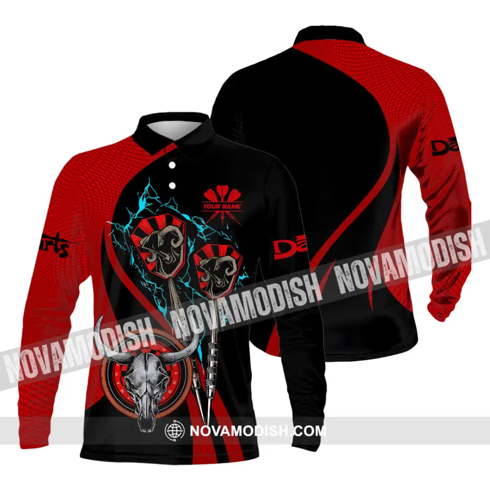 Unisex Shirt - Custom Text Red Buffalo Darts Player Sport Shirt Long Sleeve Polo / S T-shirt