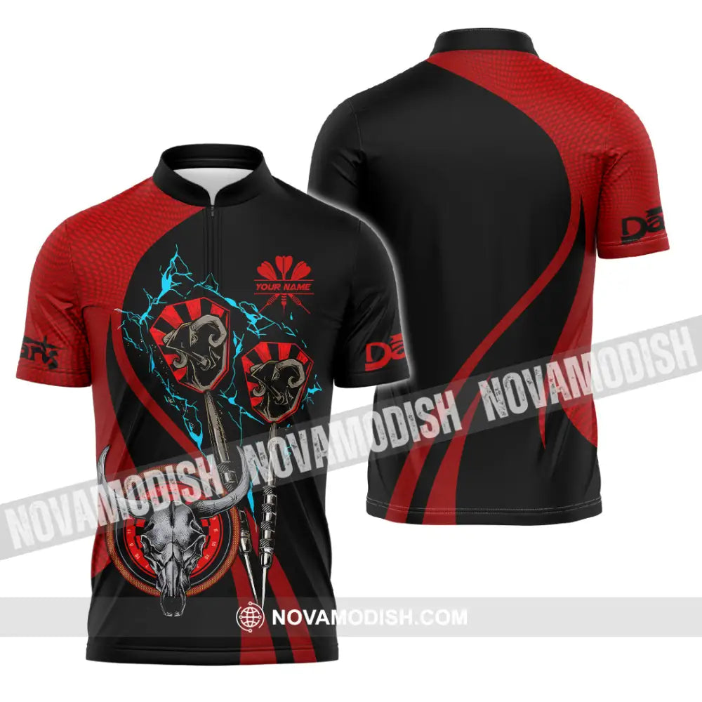 Unisex Shirt - Custom Text Red Buffalo Darts Player Sport Shirt Zipper Polo Shirt / S T-shirt