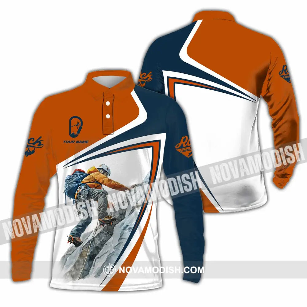Unisex Shirt - Custom Text Shirt Rock Climb Long Sleeve Polo / S T-shirt