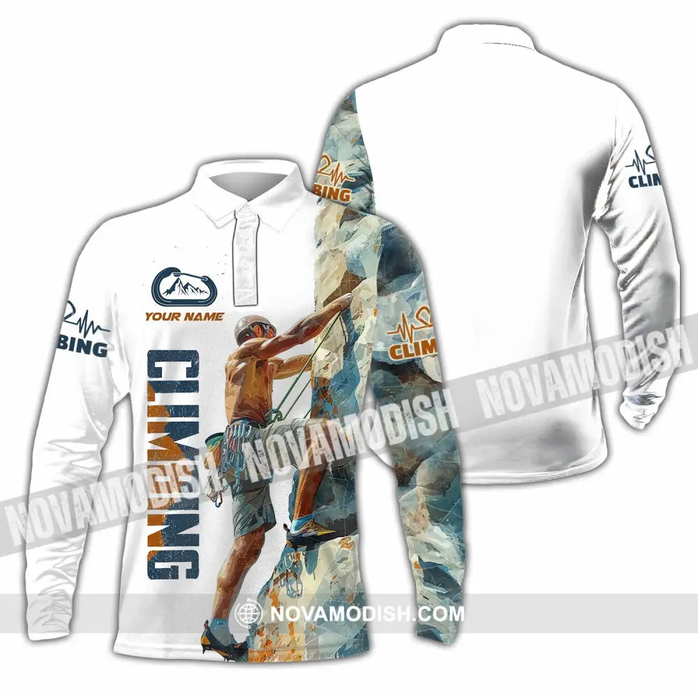 Unisex Shirt - Custom Text Shirt Rock Climbing Long Sleeve Polo / S T-shirt