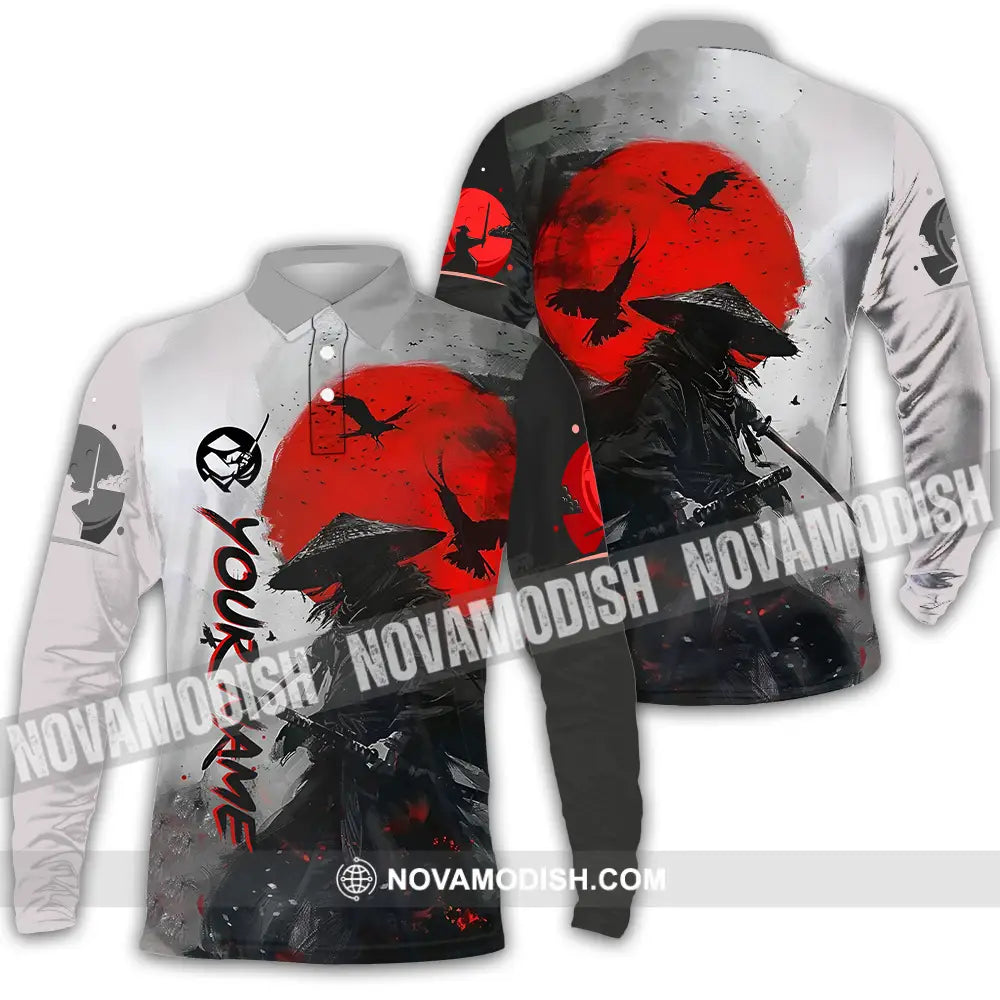 Unisex Shirt - Custom Text Samurai Shirt Long Sleeve Polo / S T-shirt