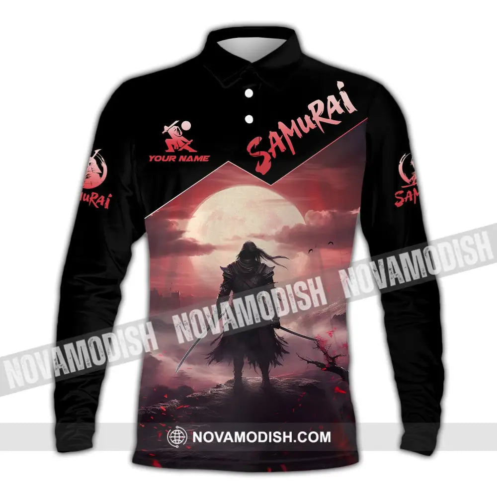 Unisex Shirt - Custom Text Samurai Long Sleeve Polo / S T-Shirt