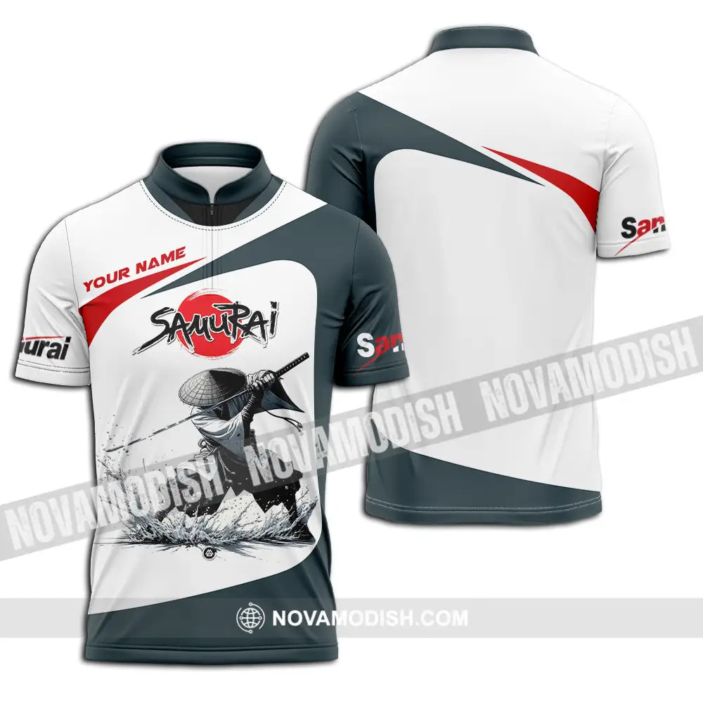 Unisex Shirt - Custom Text Shirt Samurai Zipper Polo Shirt / S T-shirt