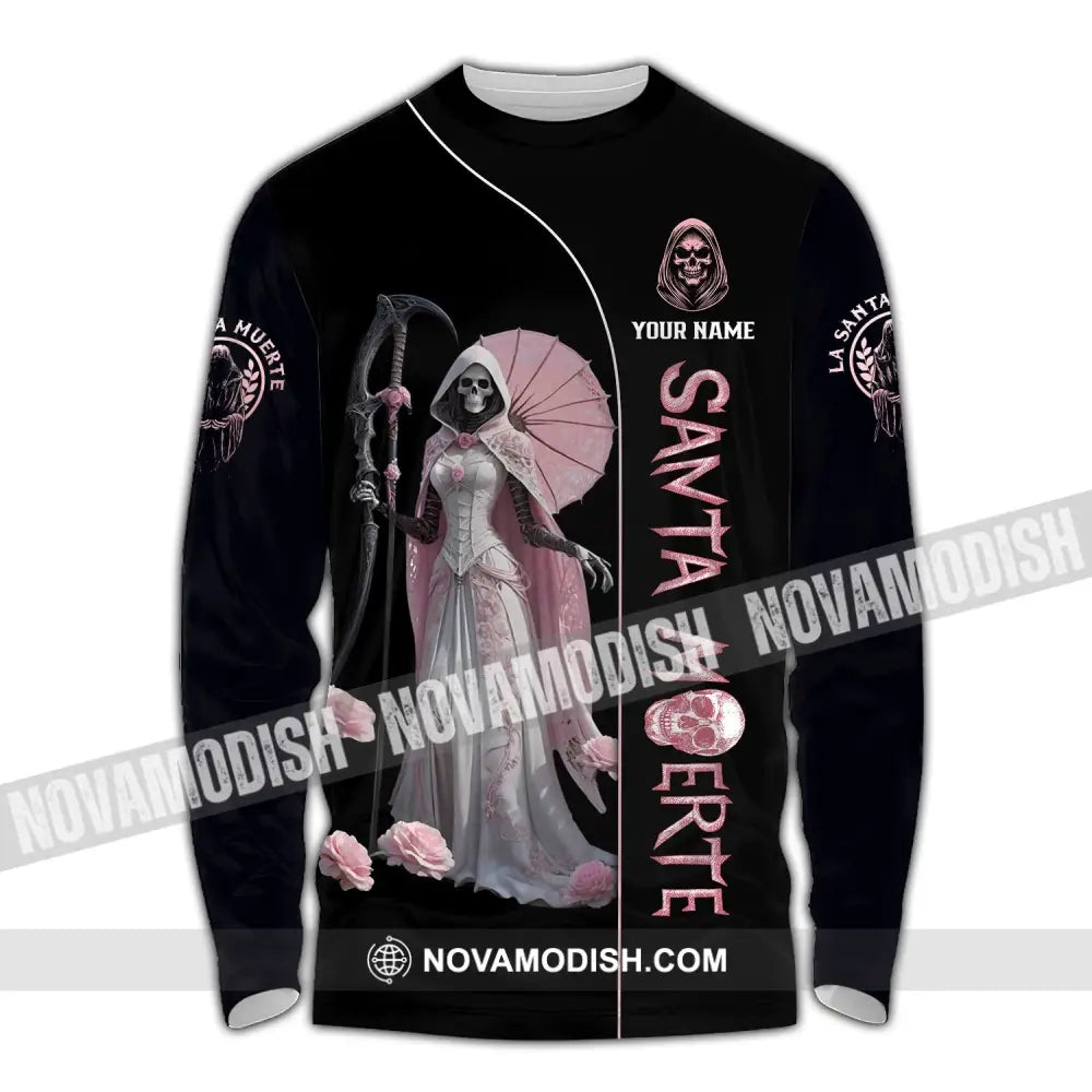 Unisex Shirt - Custom Text Santa Muerte Long Sleeve / S T-Shirt