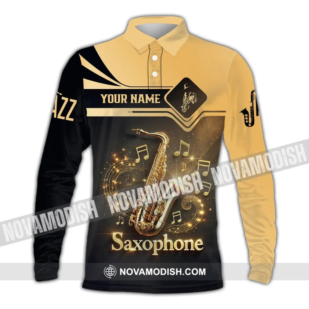 Unisex Shirt - Custom Text Saxophone Long Sleeve Polo / S T-Shirt