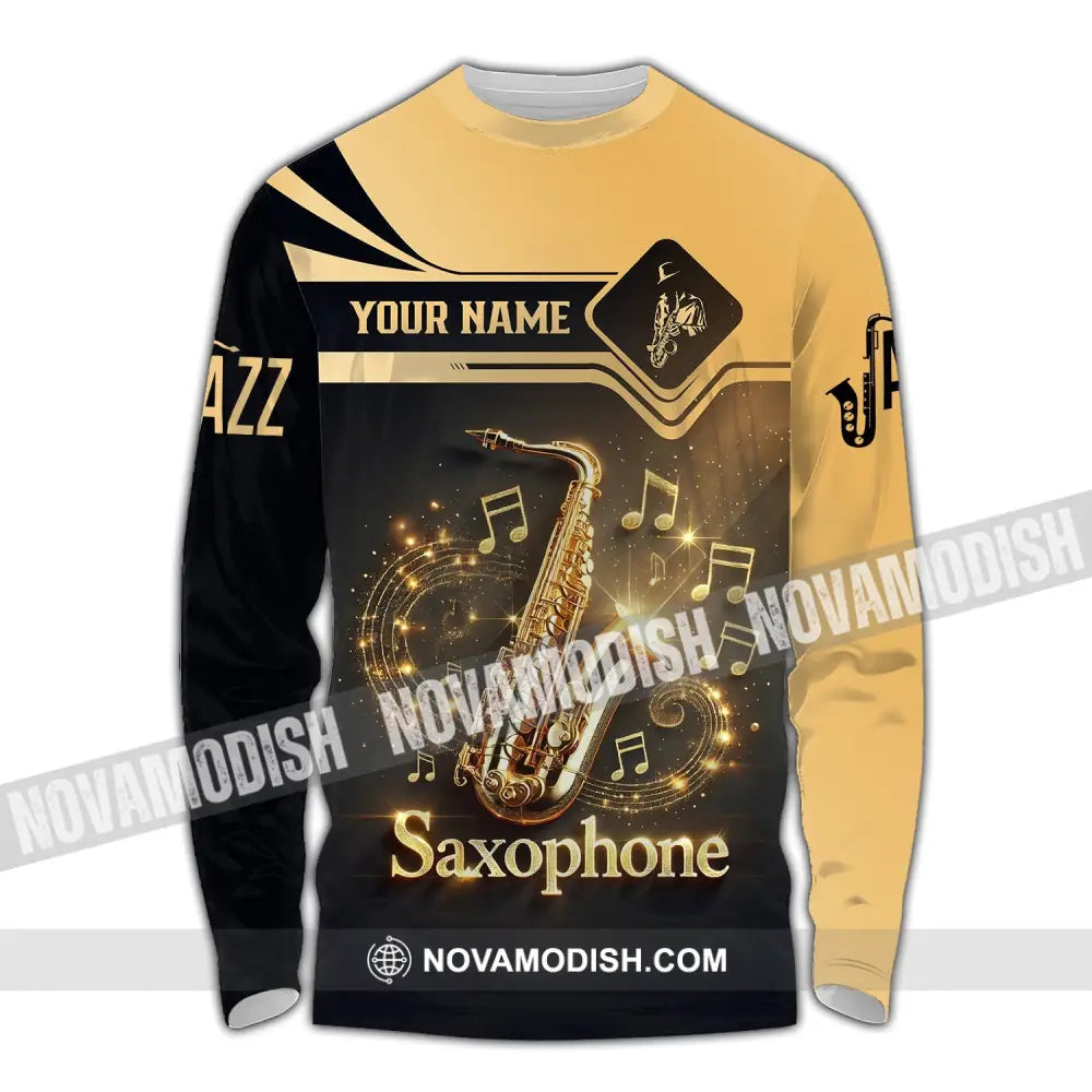 Unisex Shirt - Custom Text Saxophone Long Sleeve / S T-Shirt